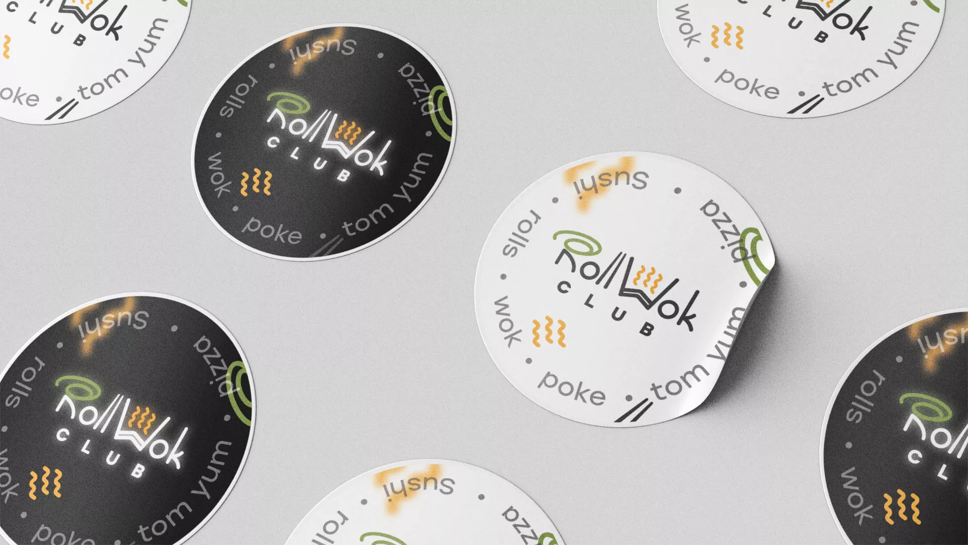 Разработка наклеек для суши-бара «Roll Wok Club» в Южноуральске